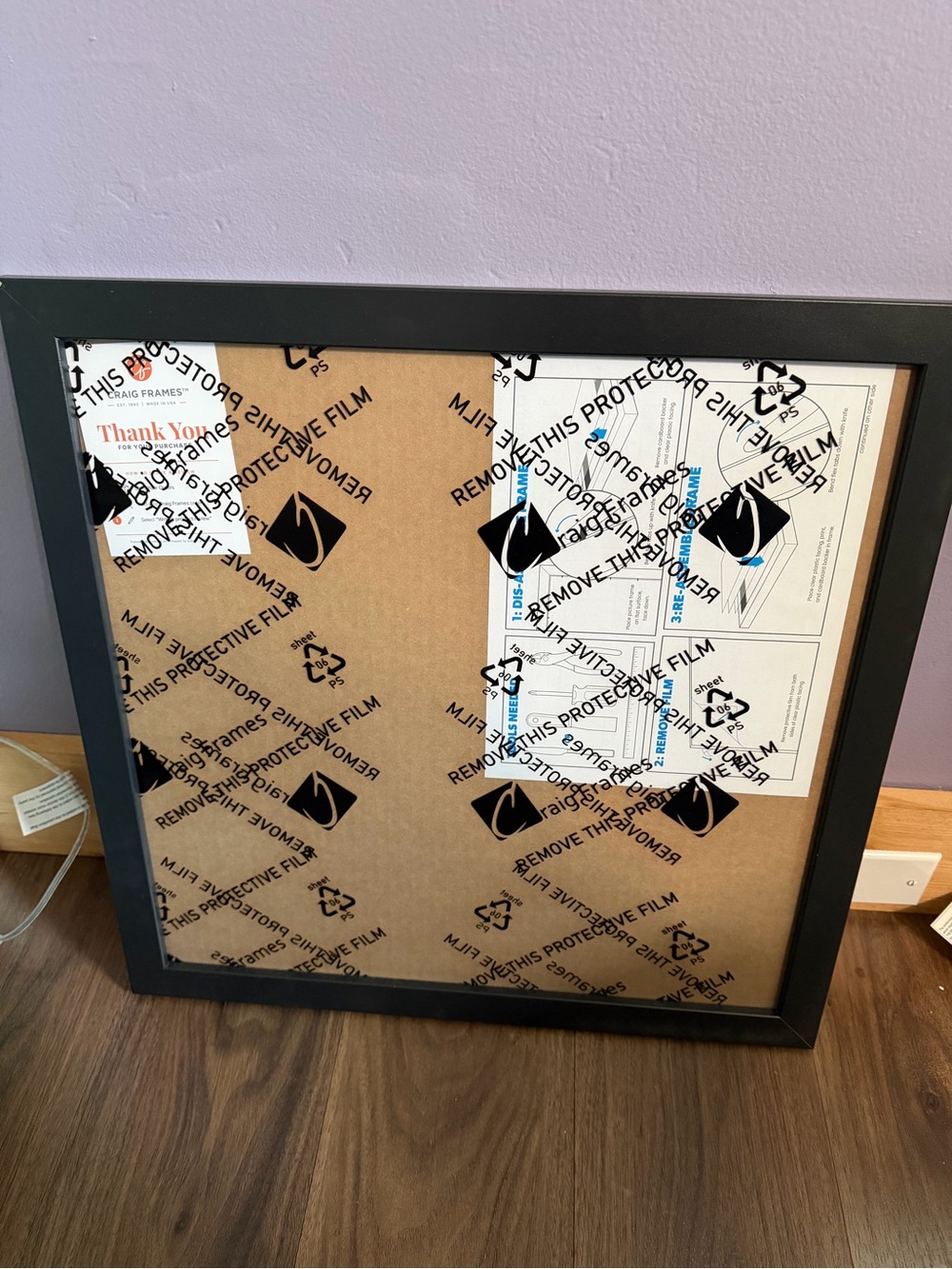 19 x 19 Black Square Picture Frame with Protective Backing for Puzzles